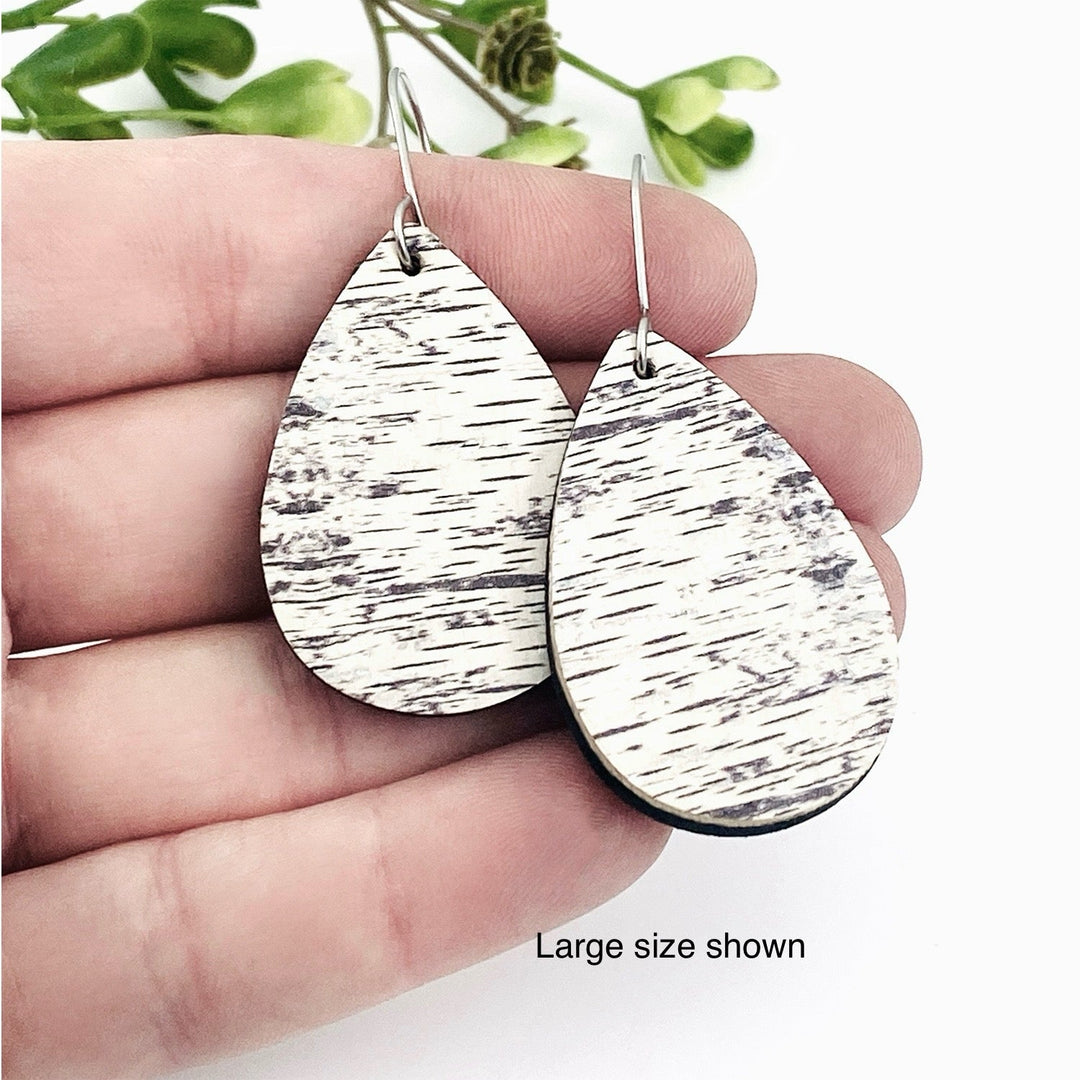 Birch inspired earrings, cork with genuine leather, tear drop shape - Be Inspired UP