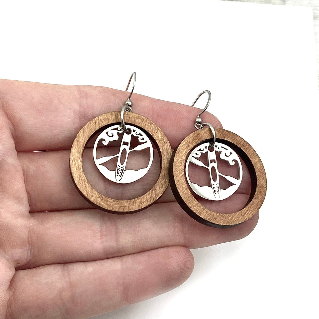 Kayak Waves Wooden Hoop Earrings Large - Be Inspired UP