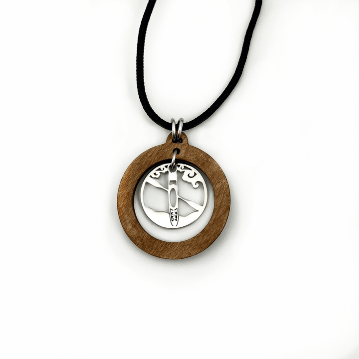 Kayak Waves Wooden Large Hoop Pendant, with petite charm - Be Inspired UP