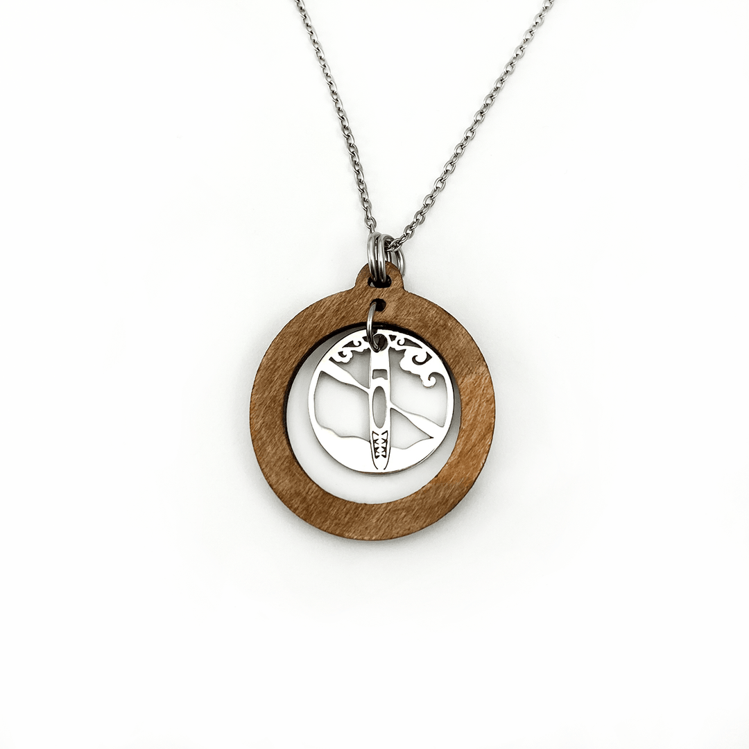 Kayak Waves Wooden Large Hoop Pendant, with petite charm - Be Inspired UP